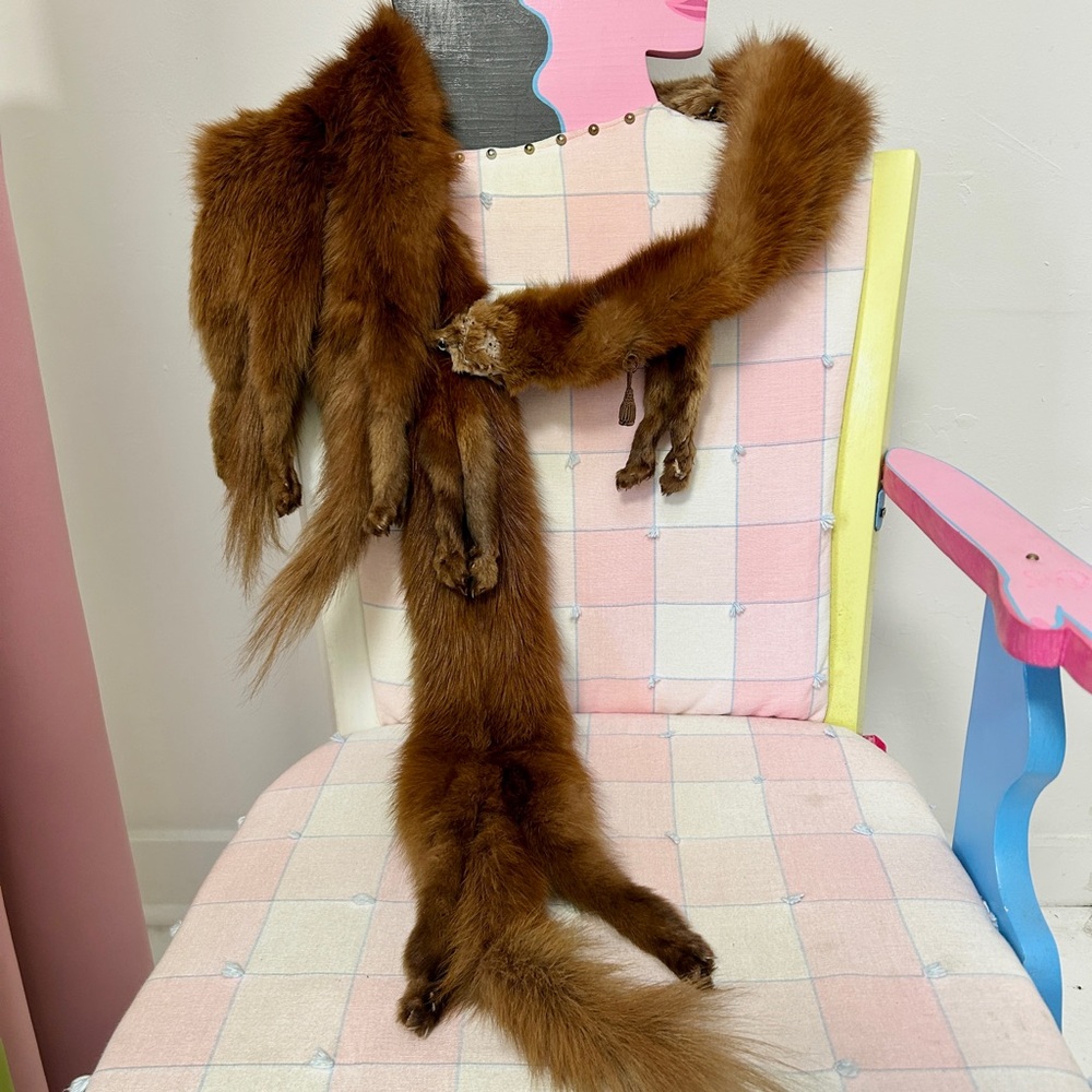 Vintage 1930s/1940s Brown Fur stone marten stable Stole